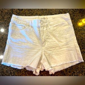 Jessica Simpson white Jean shorts.